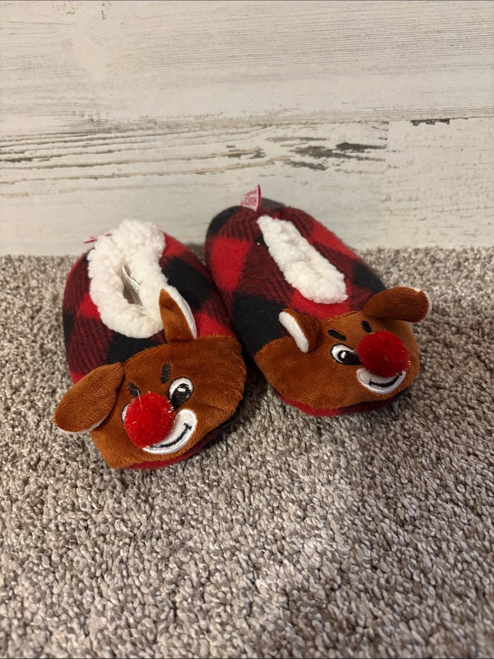 ❤️ PICK 4/$20 Kids Reindeer Plaid Slippers - Red/Black